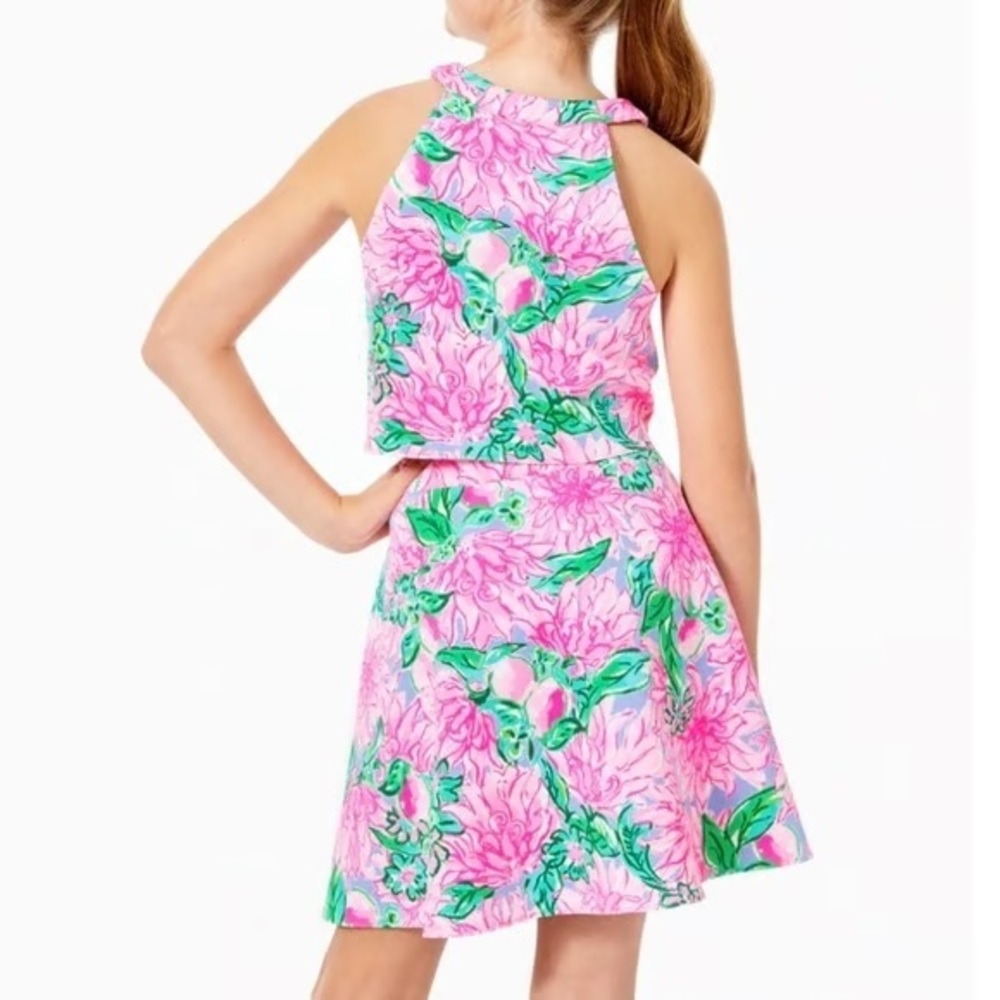 Lilly Pulitzer Girls Two-Piece Set Pink Floral Halter Crop Top & Skirt - Picture 3 of 6